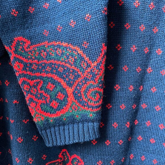 VTG Pendleton Navy Blue & Red 100% Virgin Wool Cardigan in Women's Medium - Picture 4 of 9